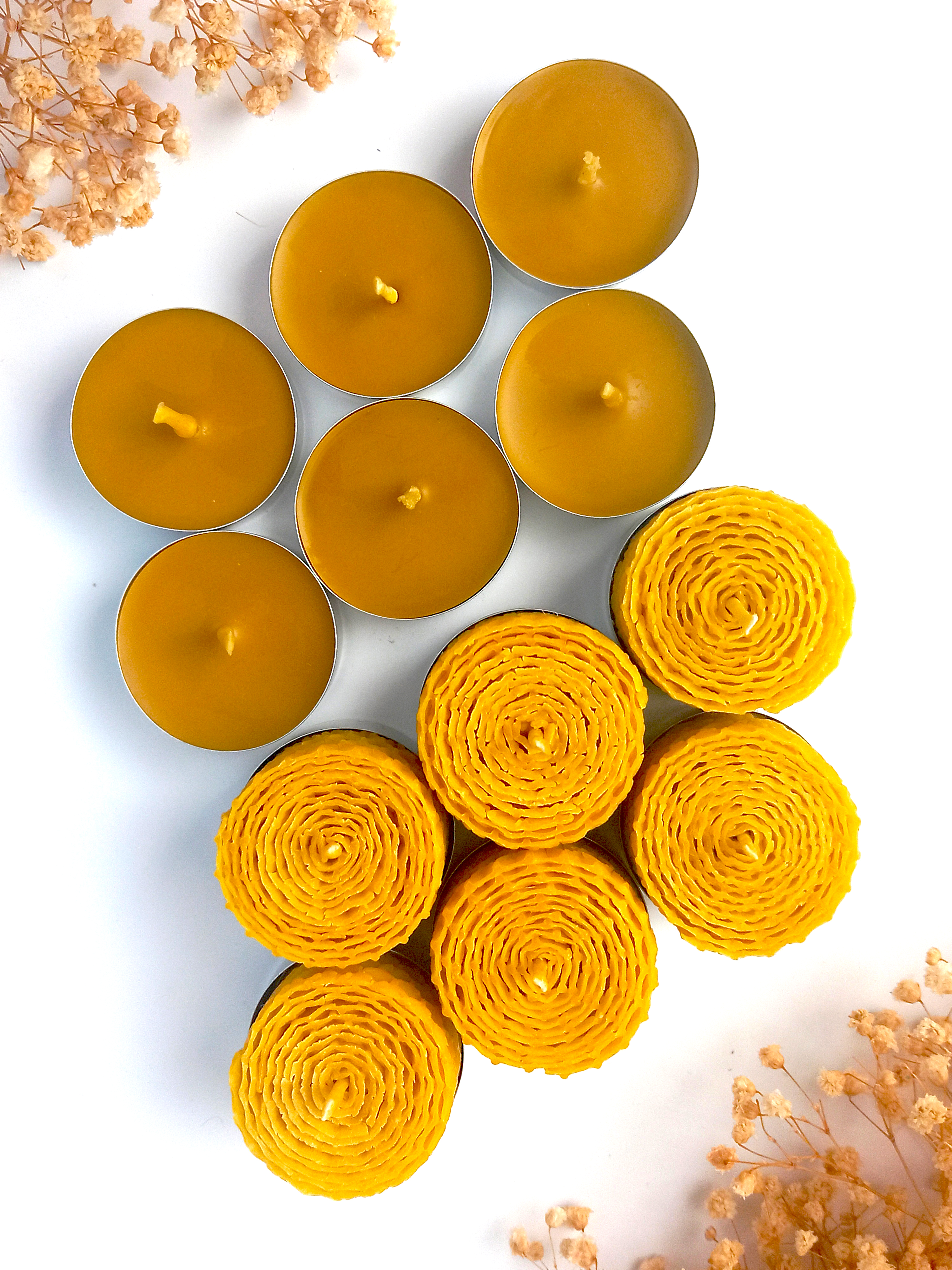 12 Adet (6’ sı Sarma ) Tealight Mum Doğal Petek Balmumu Mum Standart Boy