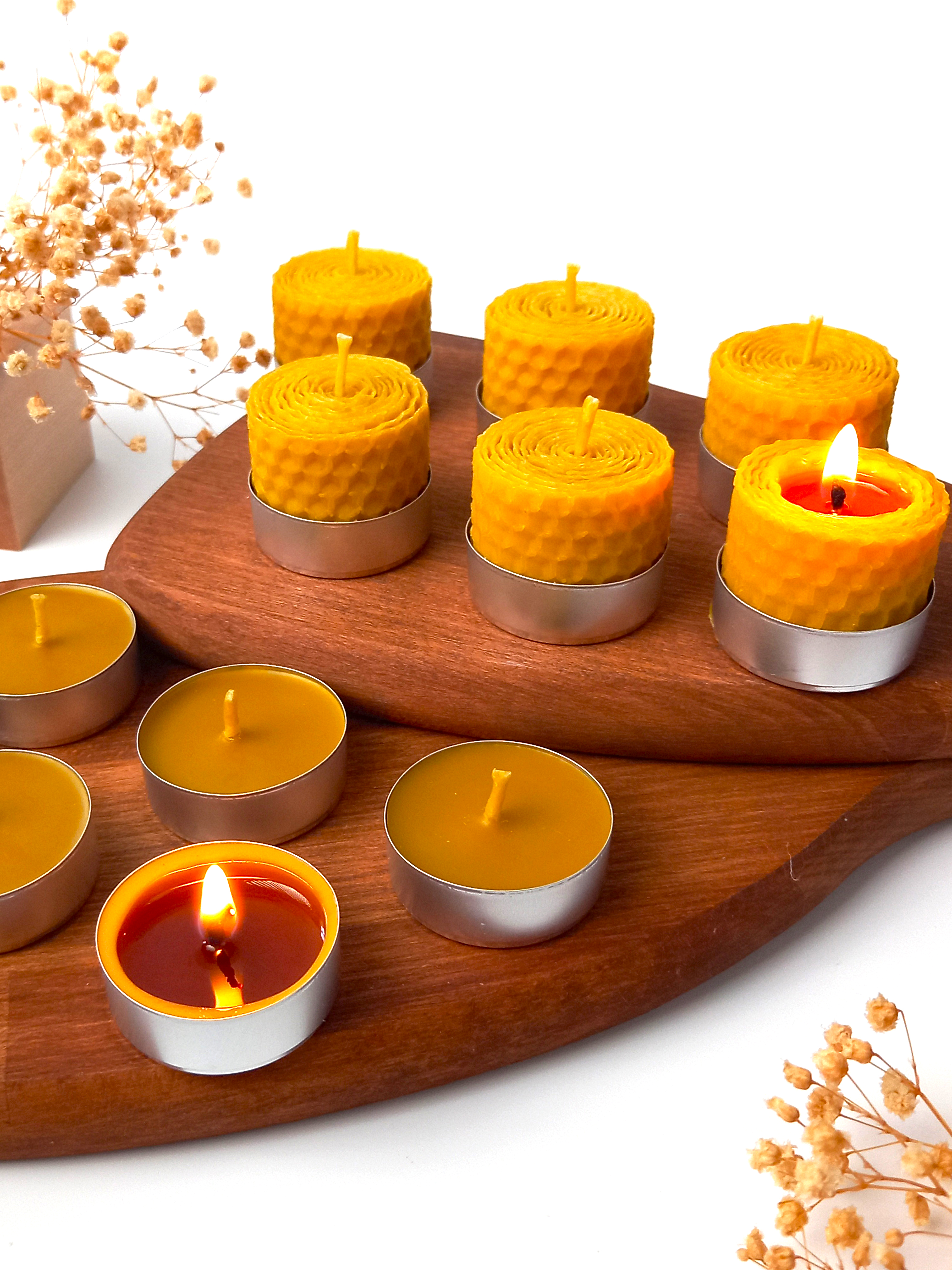 12 Adet (6’ sı Sarma ) Tealight Mum Doğal Petek Balmumu Mum Standart Boy
