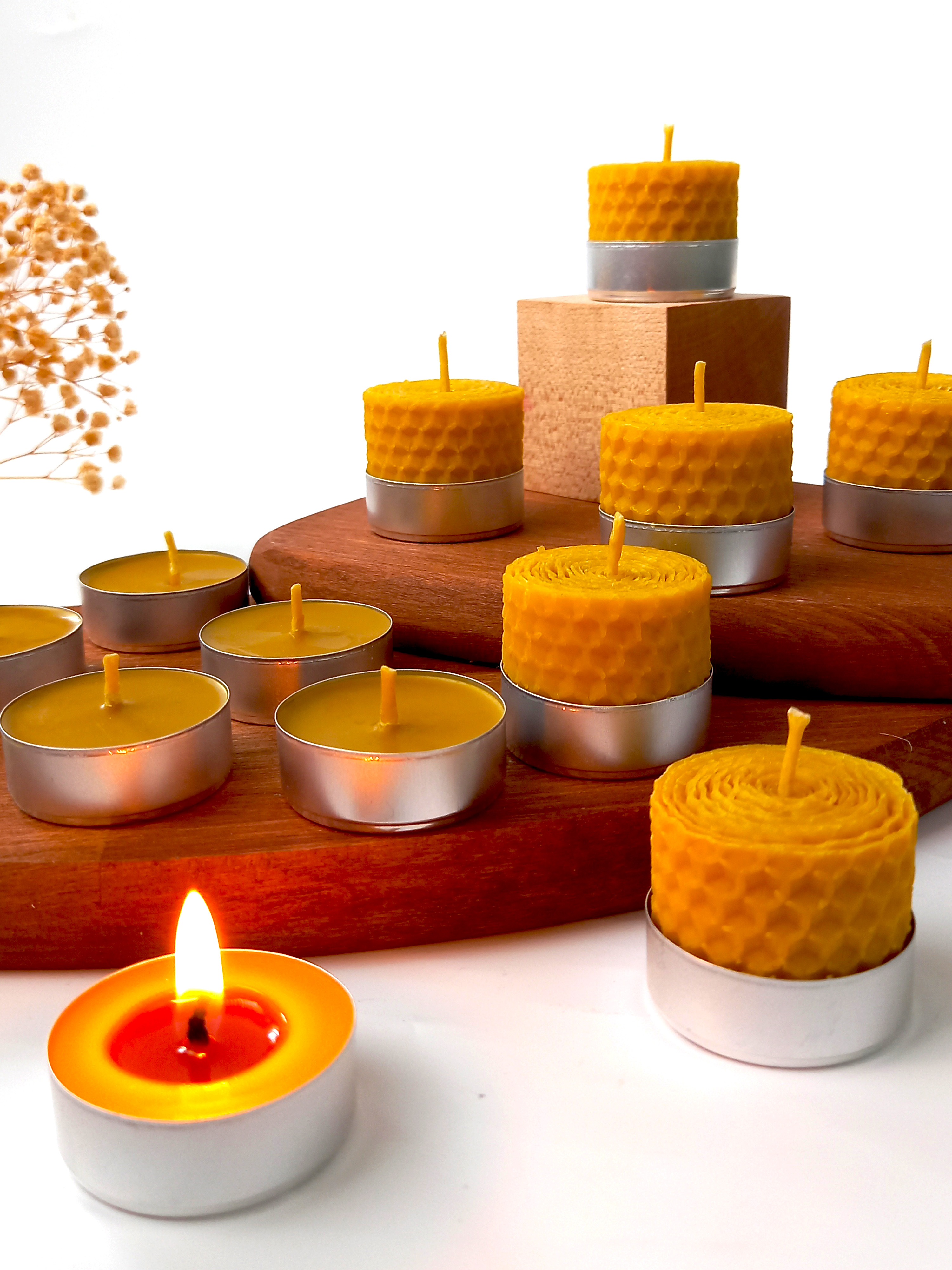 12 Adet (6’ sı Sarma ) Tealight Mum Doğal Petek Balmumu Mum Standart Boy