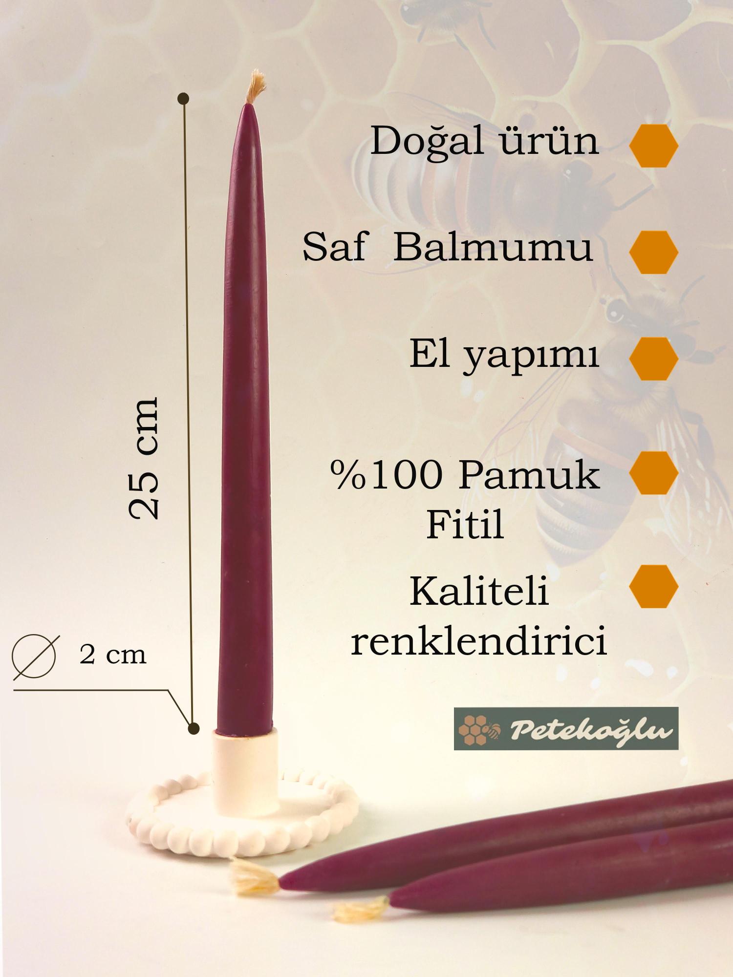 Balmumu Mum 4 Adet Standart Şamdan Mumu 25Cm Boy 2Cm Kalınlık Bordo Dekoratif Mum