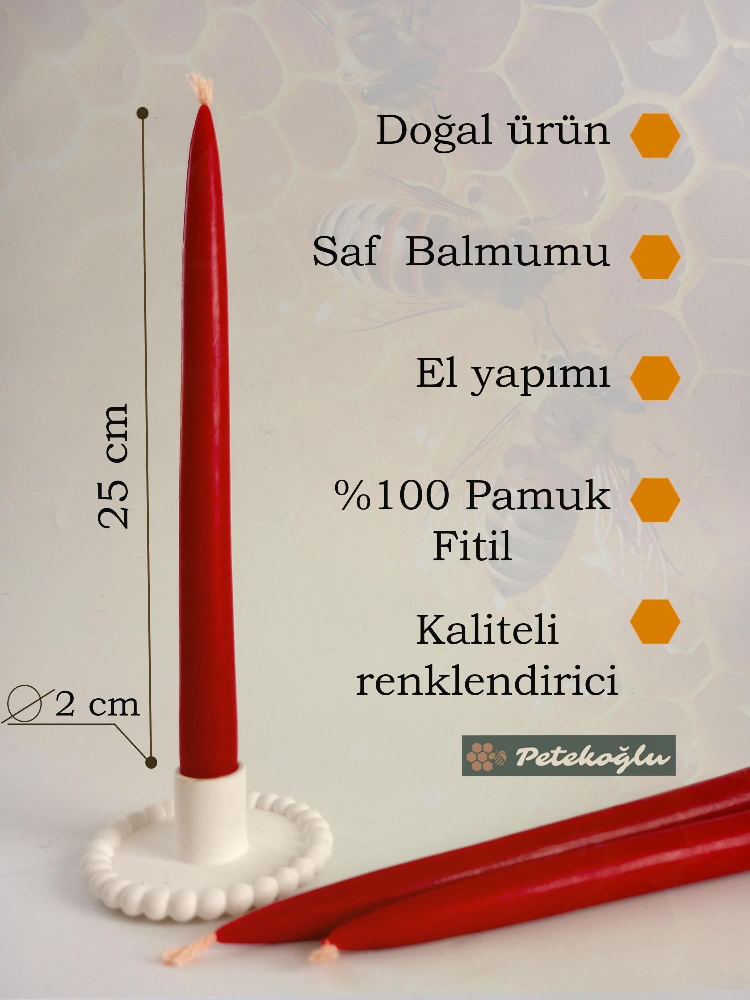 Balmumu Mum 4 Adet Standart Şamdan Mumu 25Cm Boy 2Cm Kalınlık Kırmızı Dekoratif Mum