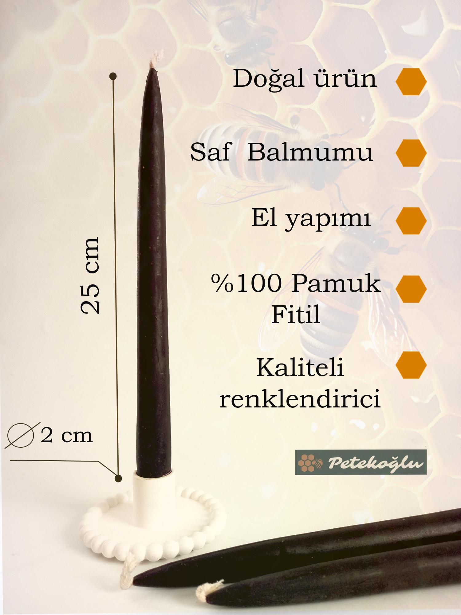 Balmumu Mum 4 Adet Standart Şamdan Mumu 25Cm Boy 2Cm Kalınlık Siyah Dekoratif Mum