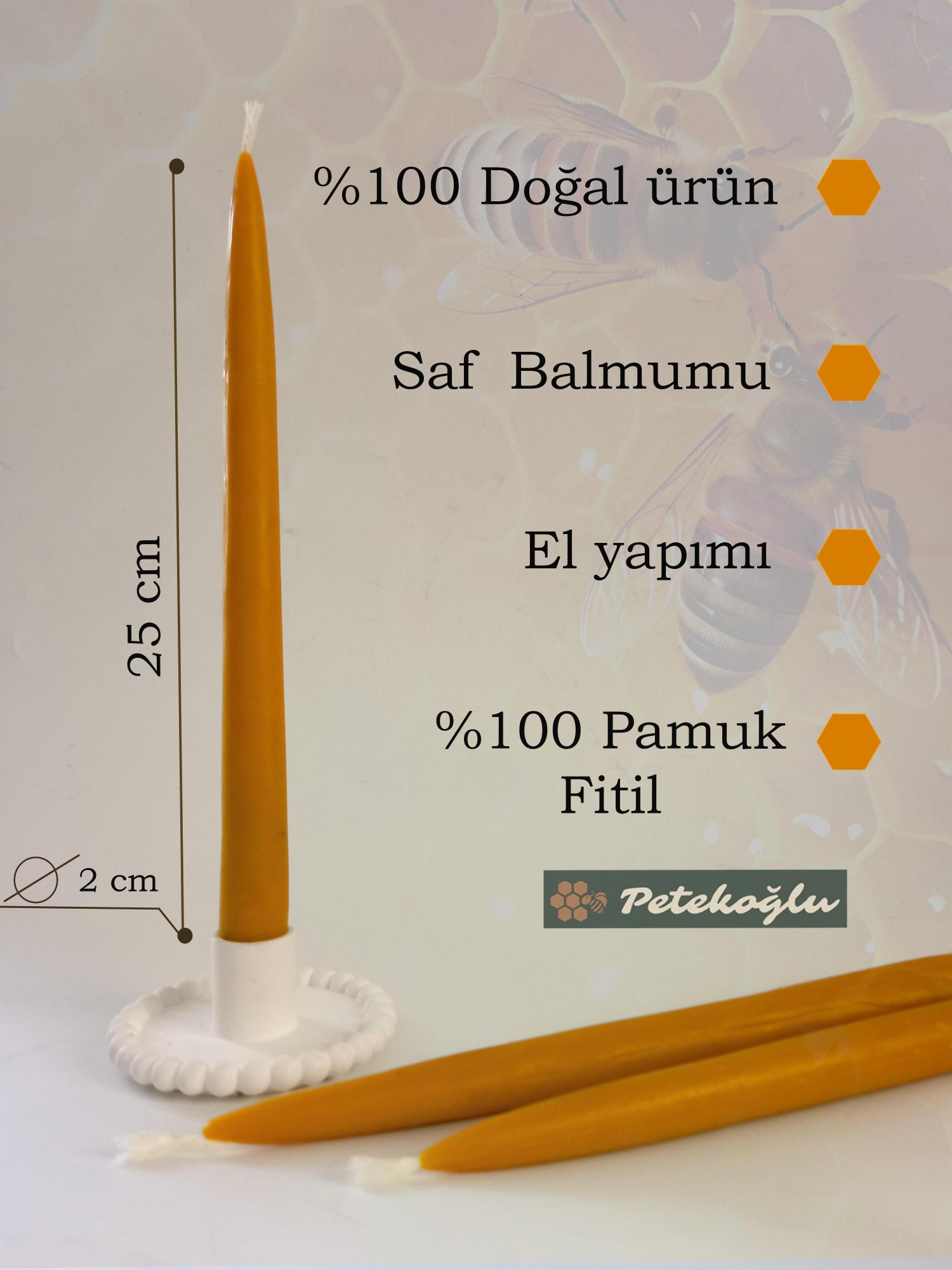 Balmumu Mum 4 Adet Standart Şamdan Mumu 25Cm Boy 2Cm Kalınlık Doğal Sarı Dekoratif Mum