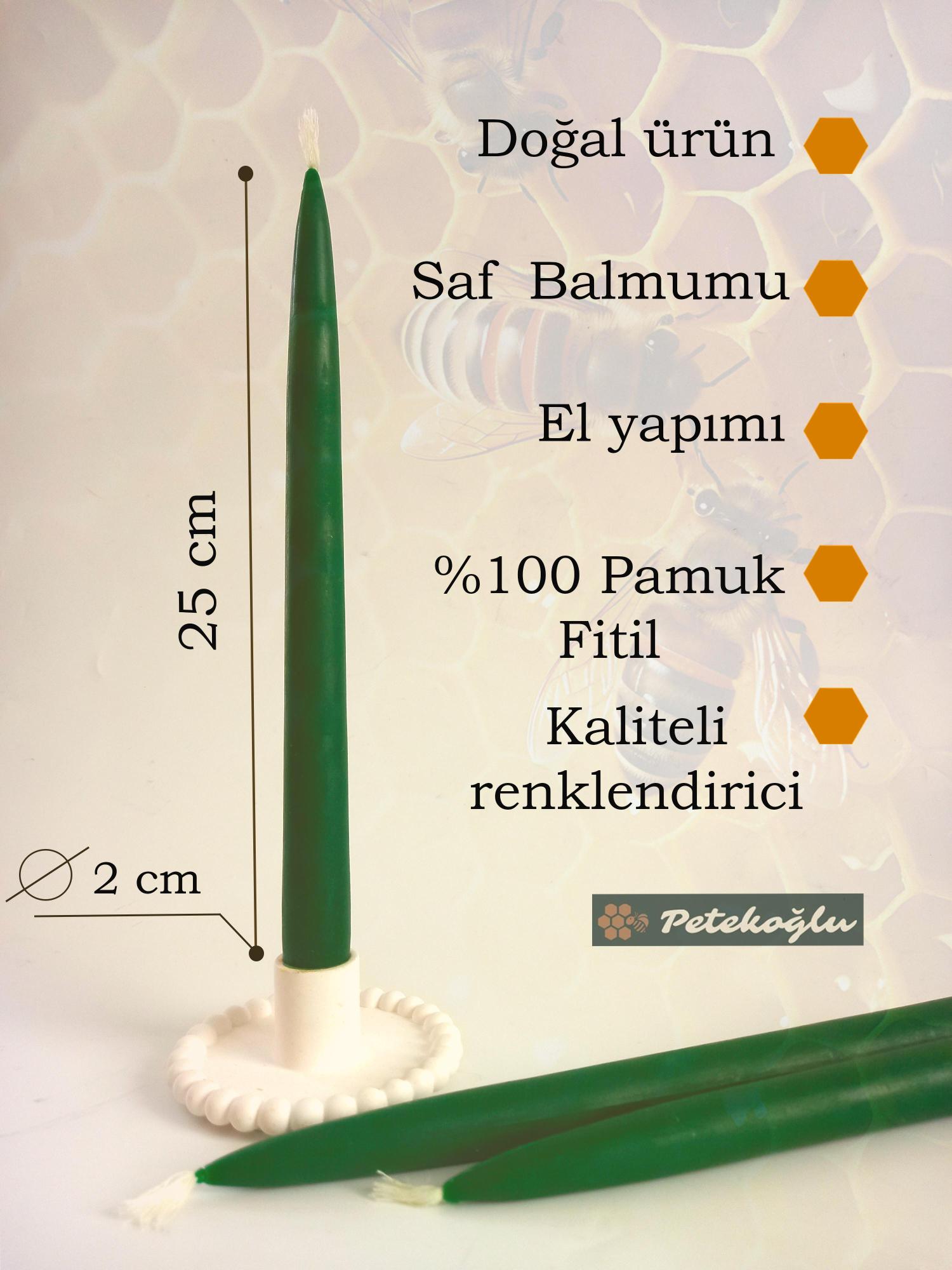 Balmumu Mum 4 Adet Standart Şamdan Mumu 25Cm Boy 2Cm Kalınlık Doğal Yeşil Dekoratif Mum