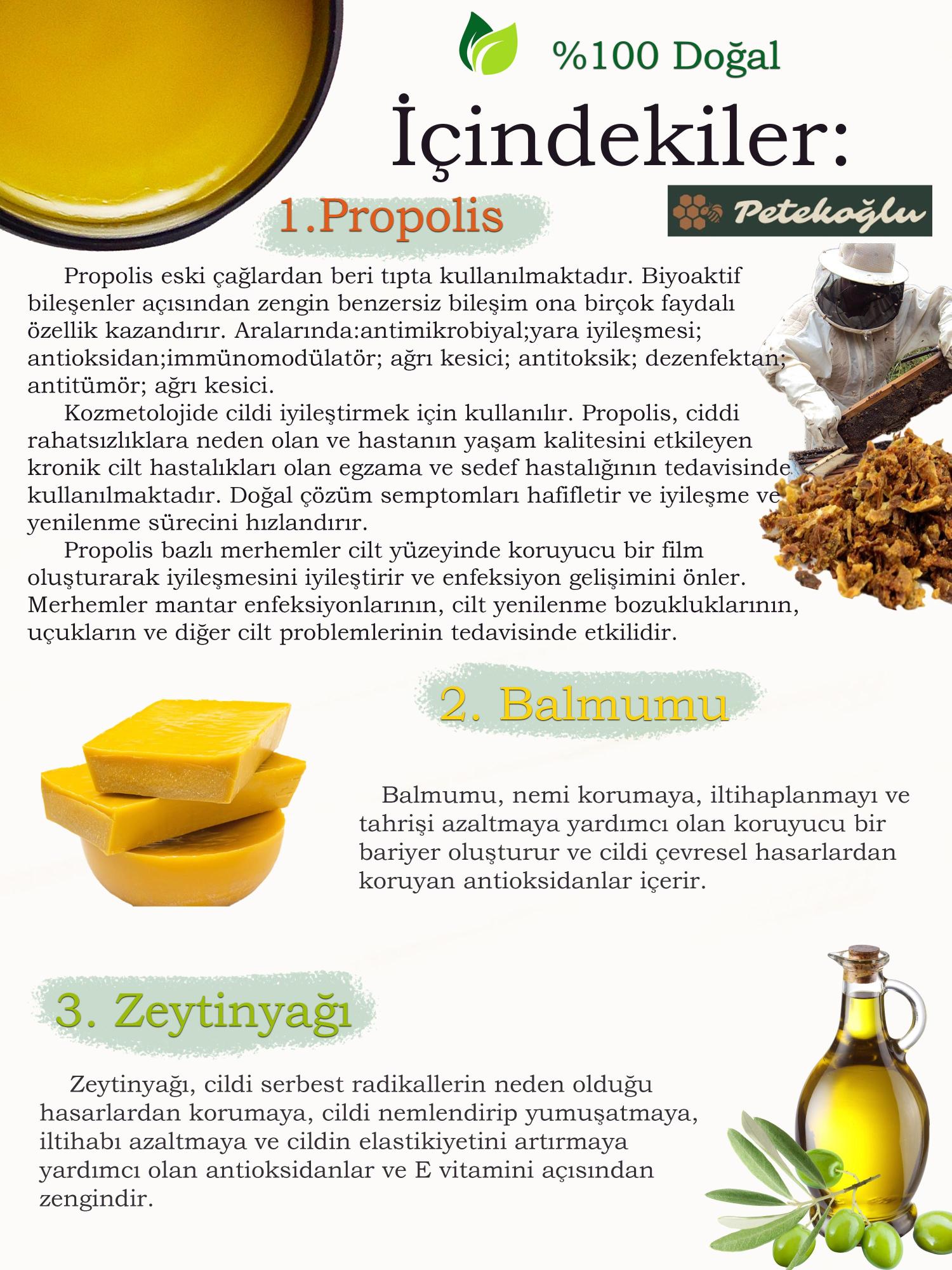 Petekoğlu Arıcılık (50ML) Propolis Krem Propolis Ekstrakt ile Birlikte (20ML)