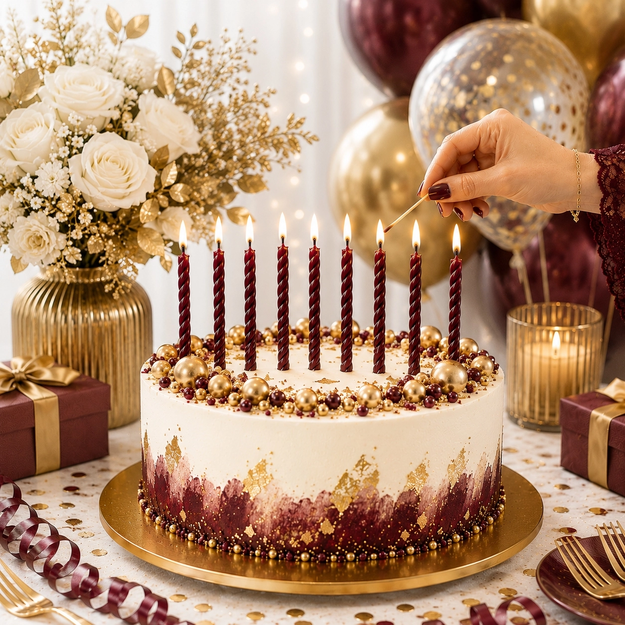 (12 Adet Bordo) Balmumu Mum Küçük Boy Doğum Günü ve Pasta Mumu El Yapımı 6,5 cm Beeswax Candle