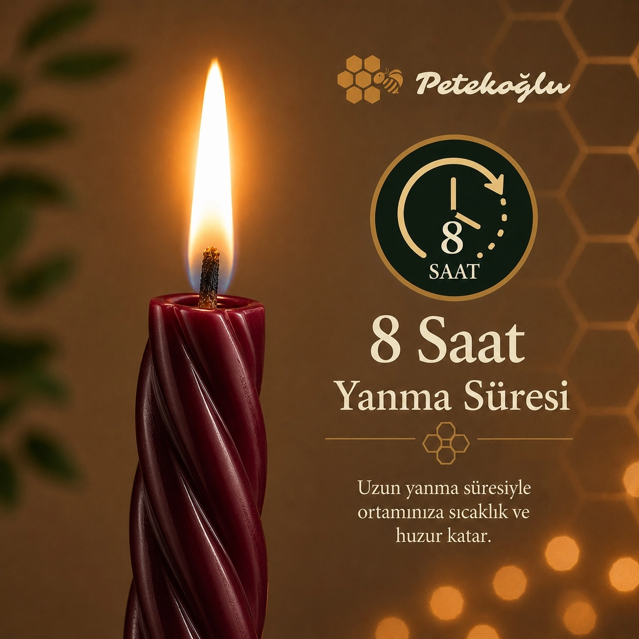 Balmumu Mum (2 Adet Bordo 27.5 Cm) Kalın Burgulu Şamdan Mumu Dekoratif ve Romantik Masa Dekorasyonu