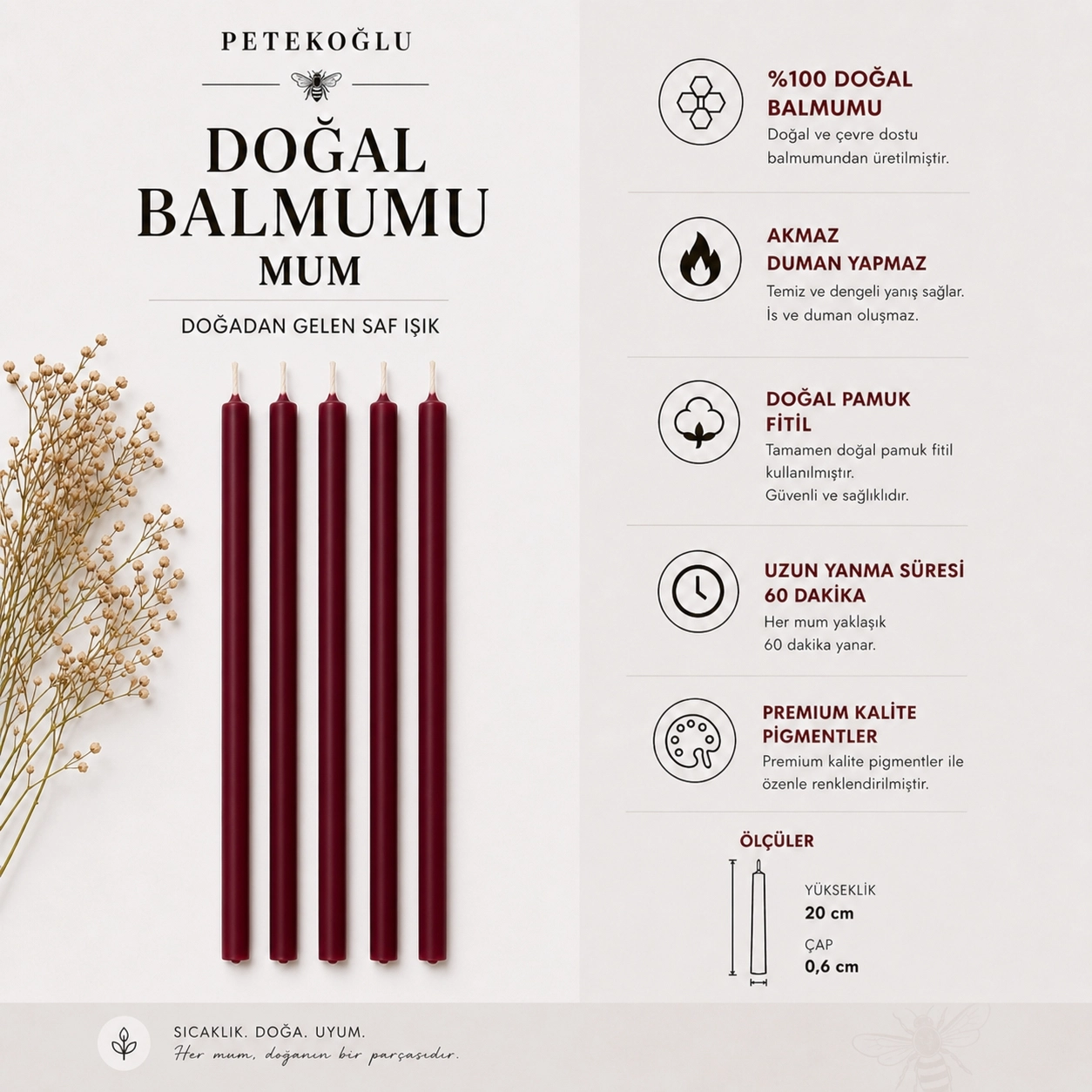 Balmumu Mum 100 Adet Dilek Mumu Doğal Petek Ritüel Parti Mumu Doğum Günü Yeni Yıl Beeswax