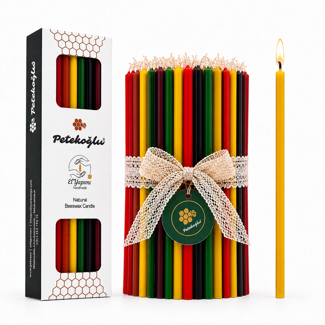 (40 Adet 5 Renk) Balmumu Mum (Beeswax Candle) Petekoğlu Dilek Mumu – 20 cm İnce Uzun Doğal Parti, Ritüel ve Doğum Günü Mumu