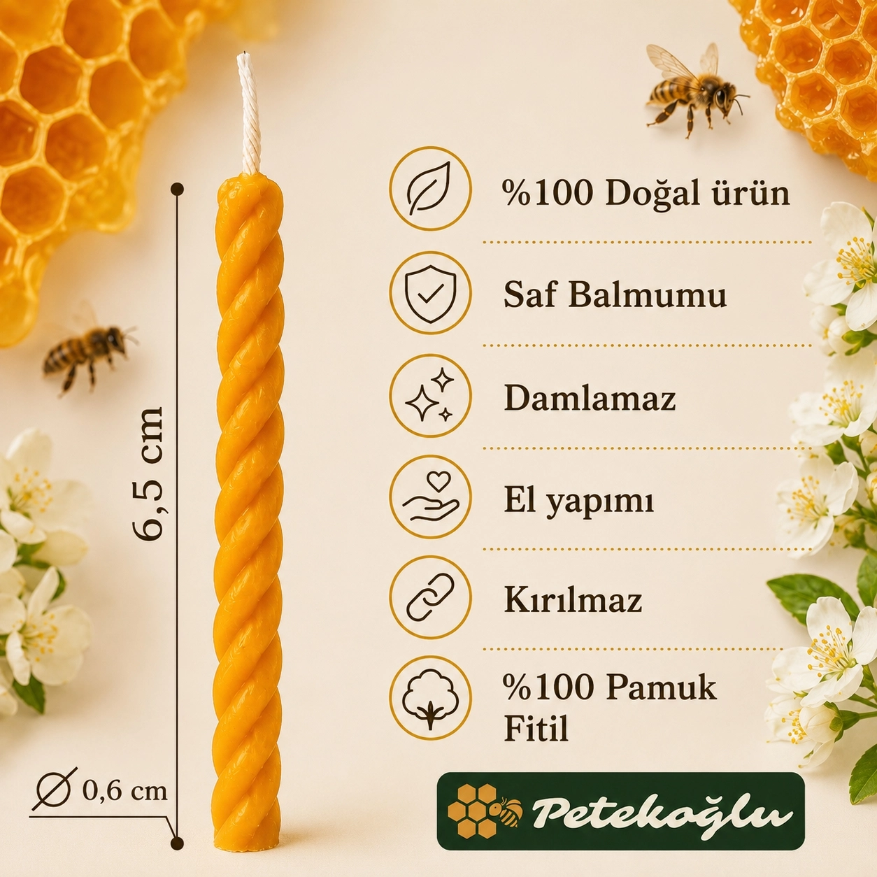 (12 Adet 4 Renk) Çok Renkli Balmumu Mum Küçük Boy Doğum Günü ve Pasta Mumu El Yapımı 6,5 cm Beeswax Candle