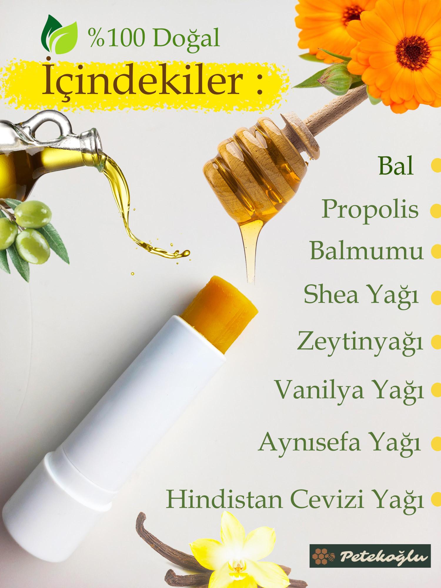 (3 Adet) Propolis, Bal, Shea , Hindistan Cevizi ve Zeytinyağı El Yapımı Dudak Kremi Nemlendirici