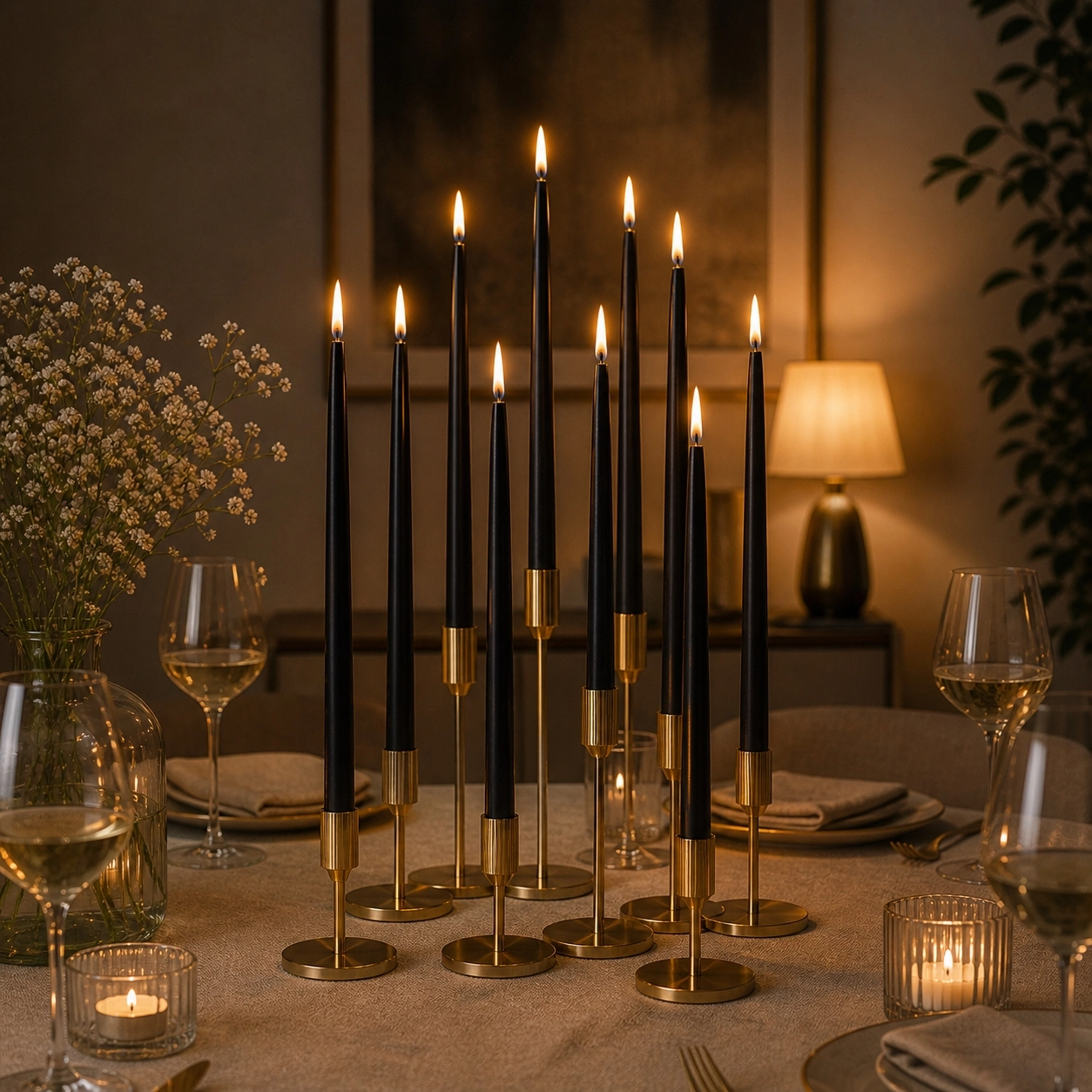 (6 Adet X 34Cm) Konik Balmumu Şamdan Mumu siyah Doğal Petek Balmumu Mum Dekoratif Beeswax Candle