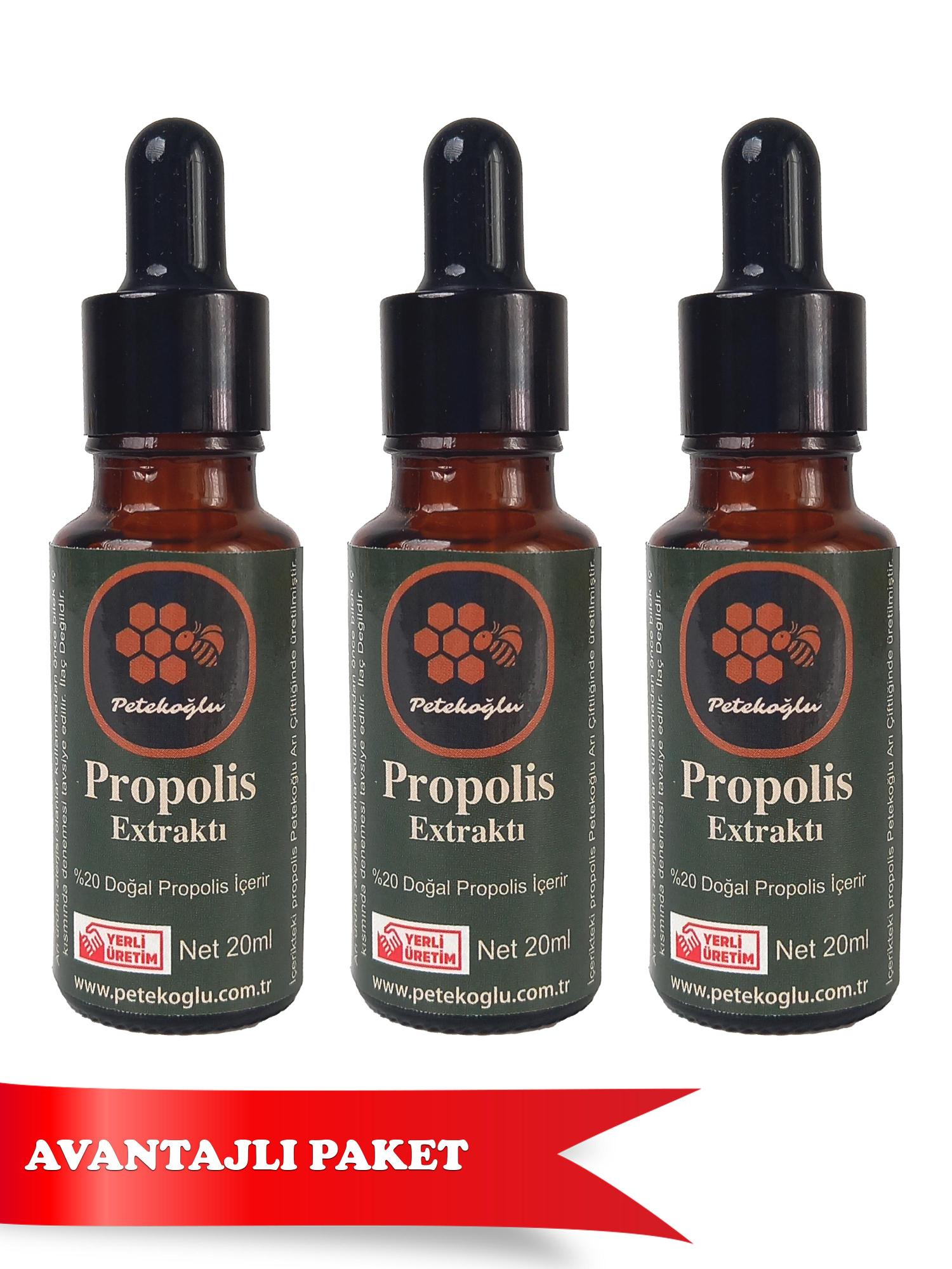Petekoğlu Arıcılık (3 Adet) Propolis Damla birlikte %20 Doğal Propolis içeir (20ML)