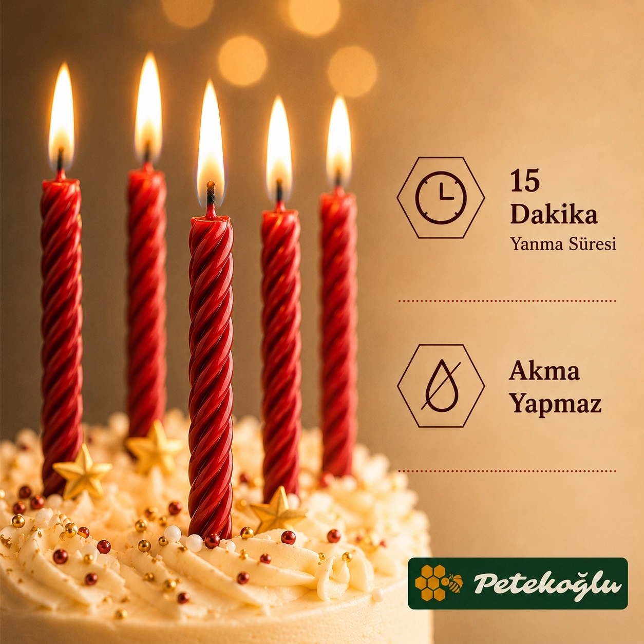 Kırmızı Balmumu Mum 12’li Küçük Boy Doğum Günü Pasta Mumu 6,5 cm El Yapımı