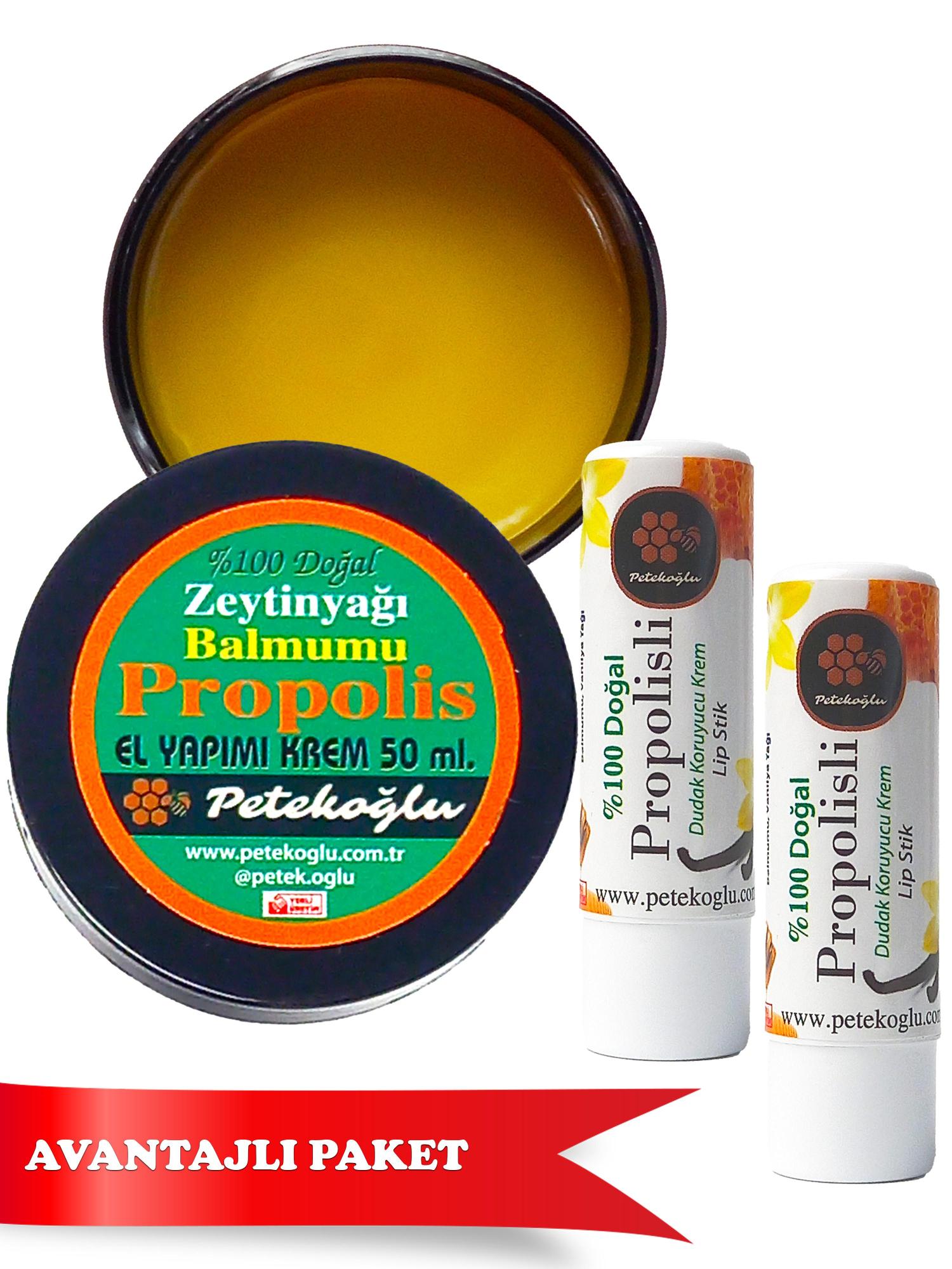 El Yapımı Propolis Balmumu Zeytinyağı Krem (50ml) Ve (2 Adet) Propolisli Ballı Dudak kremi (8mlX2)