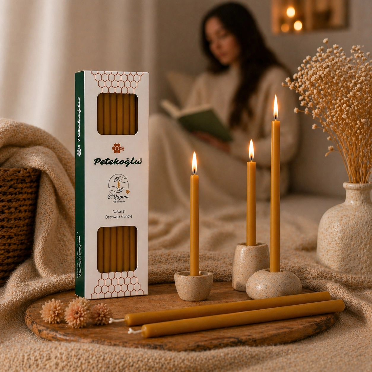 (40 Adet) Balmumu Mum (Beeswax Candle) Petekoğlu Sarı Dilek Mumu – 20 cm İnce Uzun Doğal – Parti, Nişan, Düğün, Ritüel, Doğum Günü