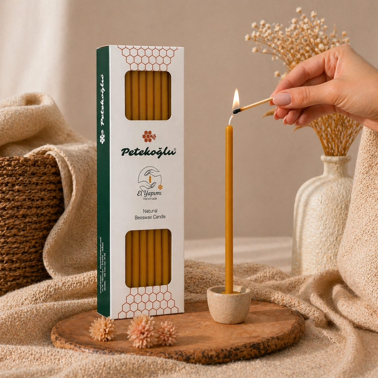 (40 Adet) Balmumu Mum (Beeswax Candle) Petekoğlu Sarı Dilek Mumu – 20 cm İnce Uzun Doğal – Parti, Nişan, Düğün, Ritüel, Doğum Günü
