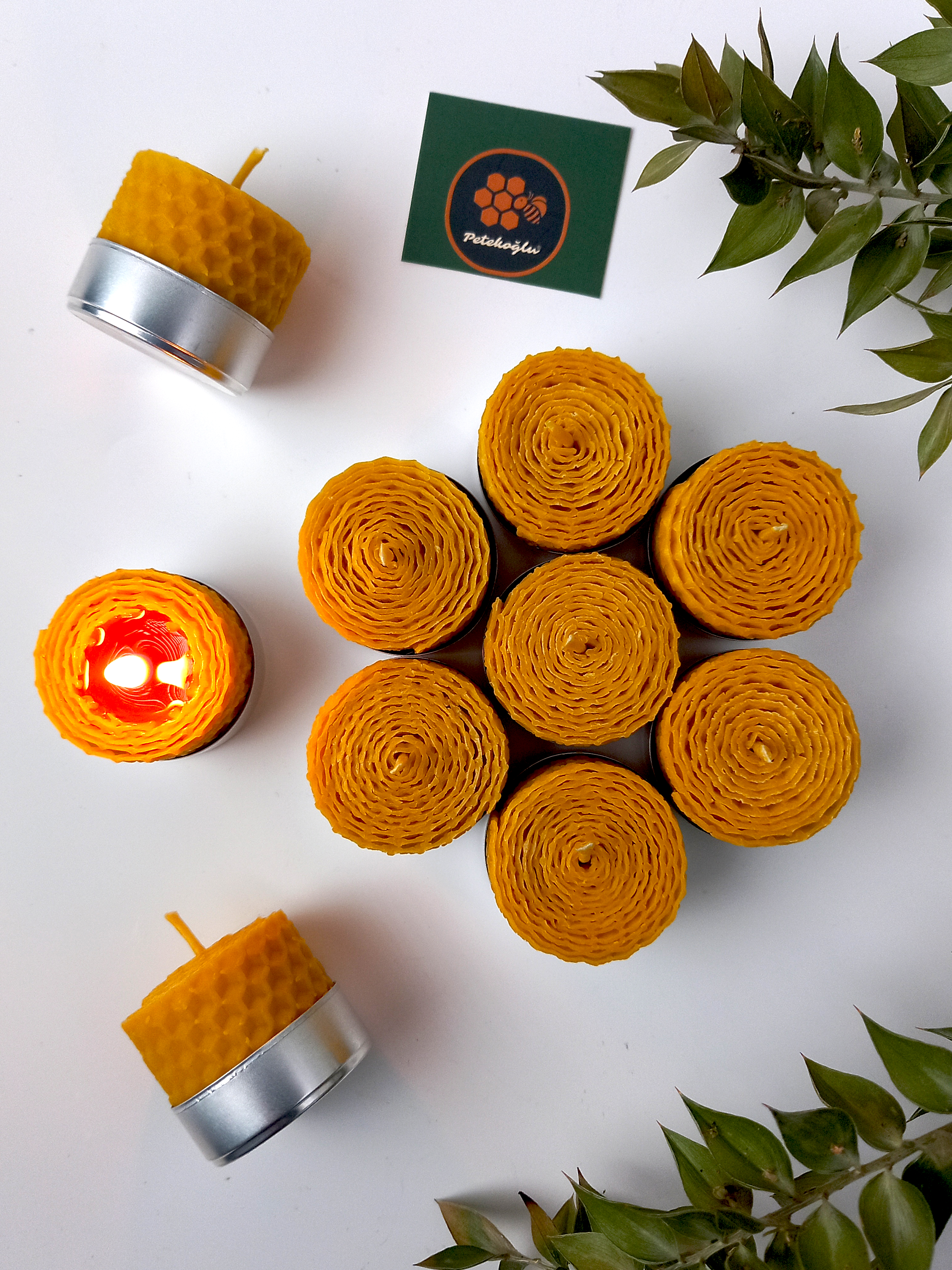 (6Adet) Sarma Tealight Mum 3,5CM X3Cm Doğal Petek Balmumu Mum