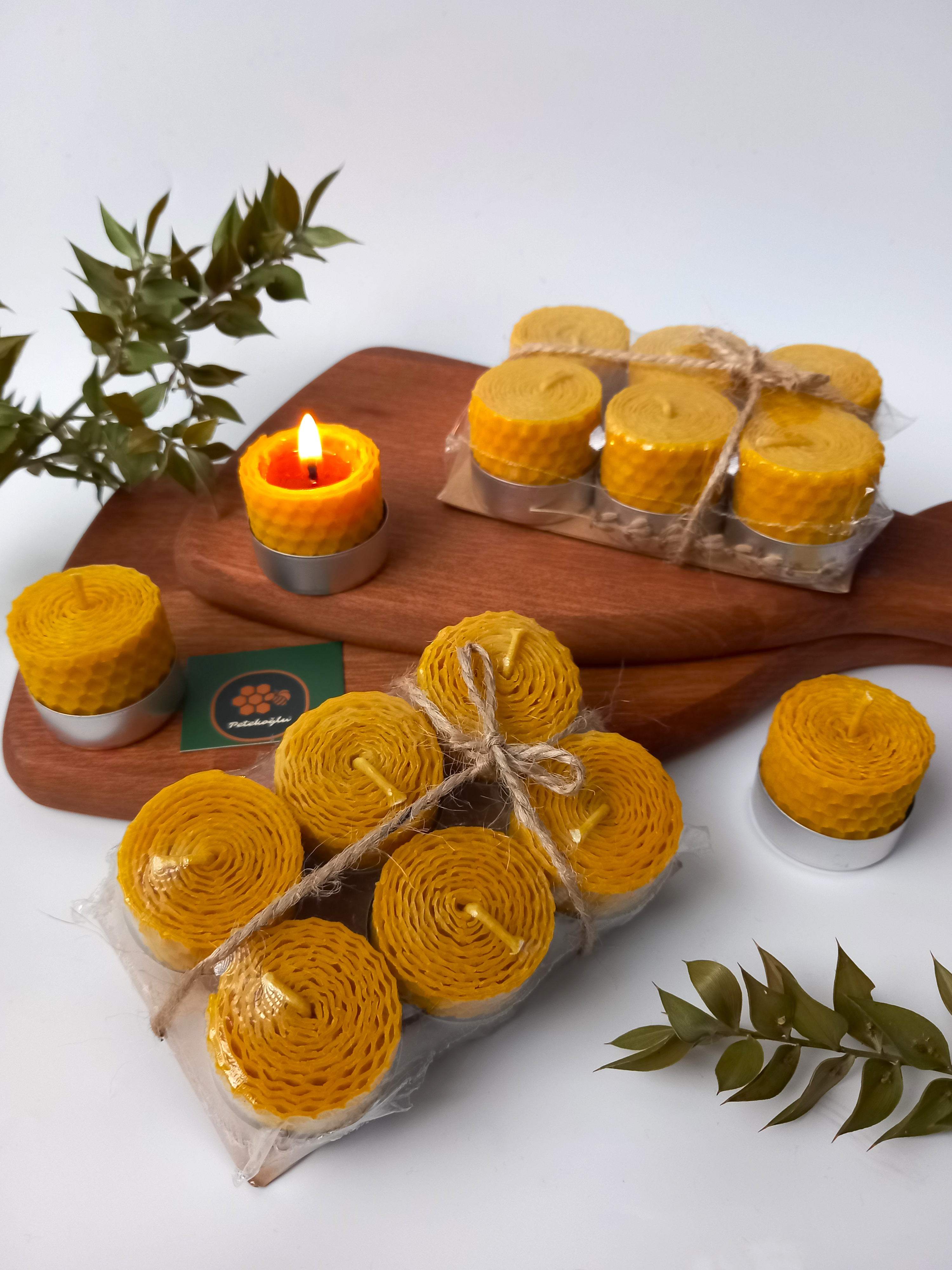 (12 Adet)  Sarma Tealight Mum 3,5CM X3Cm Doğal Petek Balmumu Mum