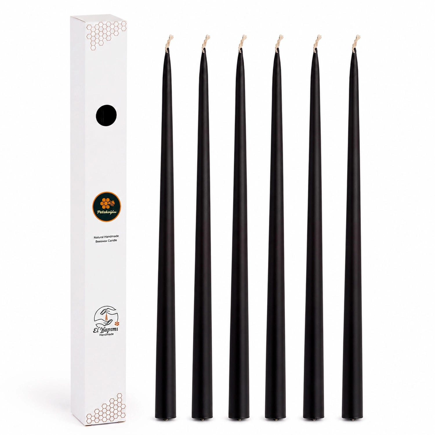 (6 Adet X 34Cm) Konik Balmumu Şamdan Mumu siyah Doğal Petek Balmumu Mum Dekoratif Beeswax Candle