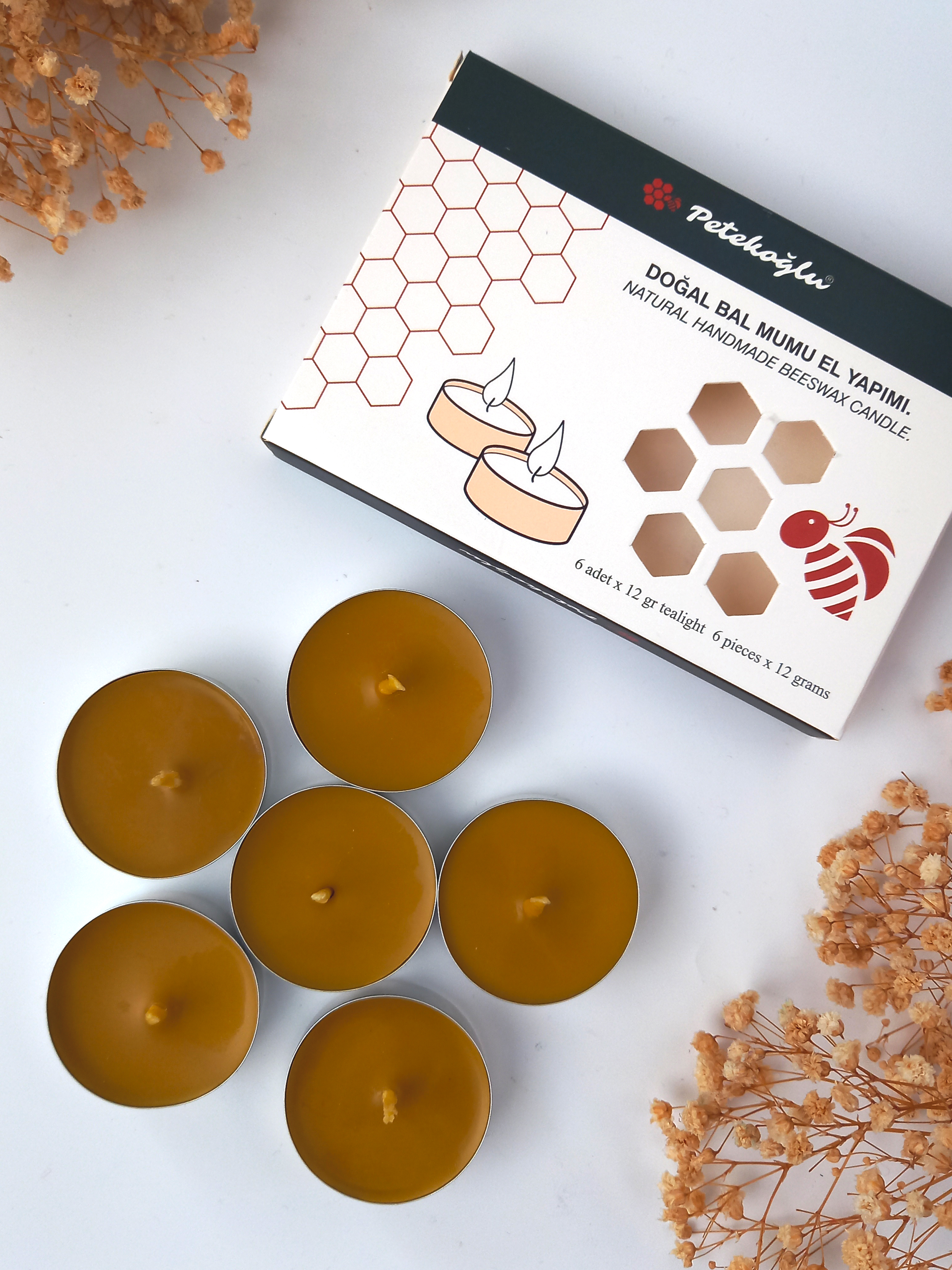 (6 Adet ) Tealight Mum Doğal Petek Balmumu mum Standart Boy