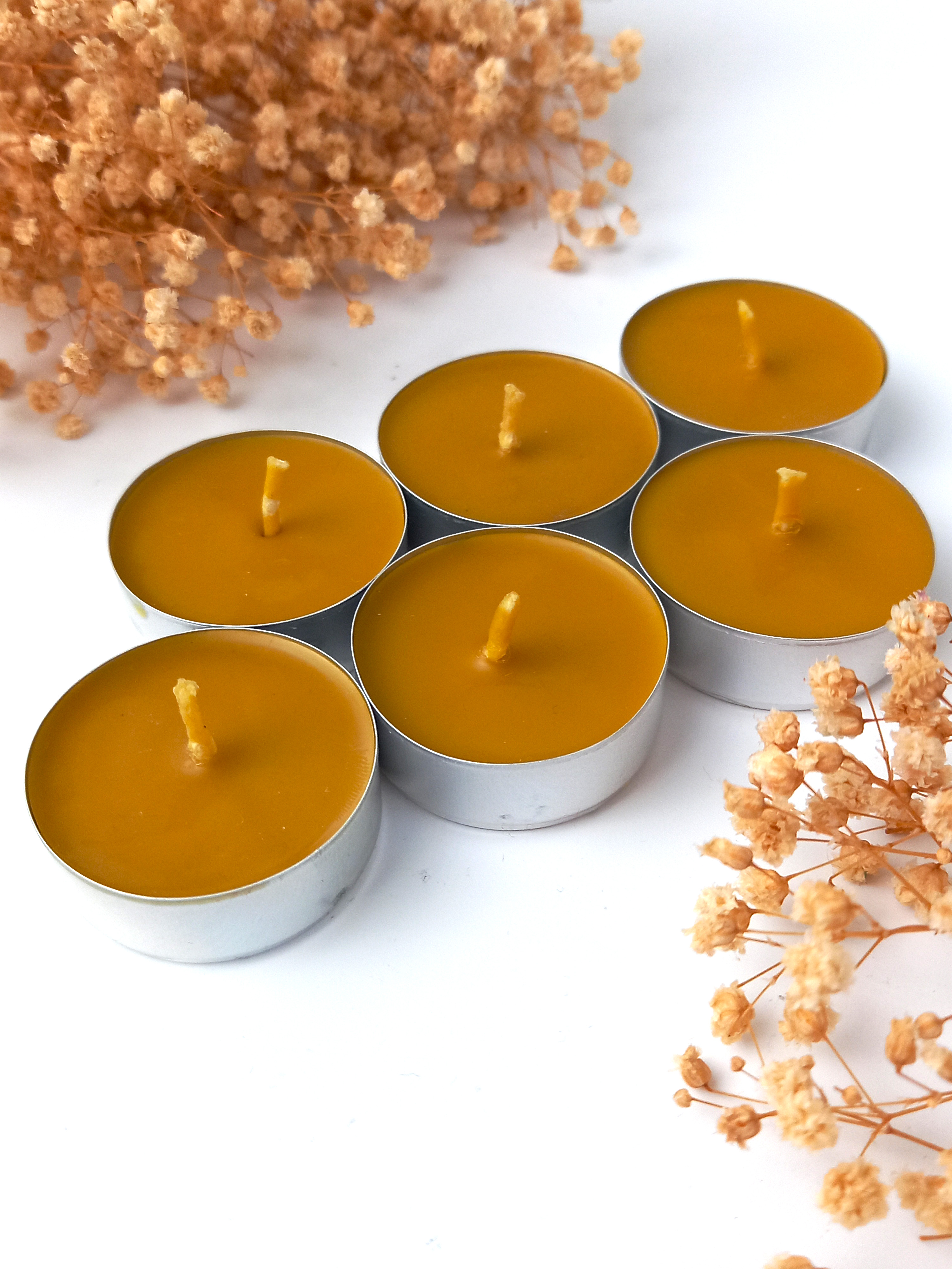 12 Adet (6’ sı Sarma ) Tealight Mum Doğal Petek Balmumu Mum Standart Boy