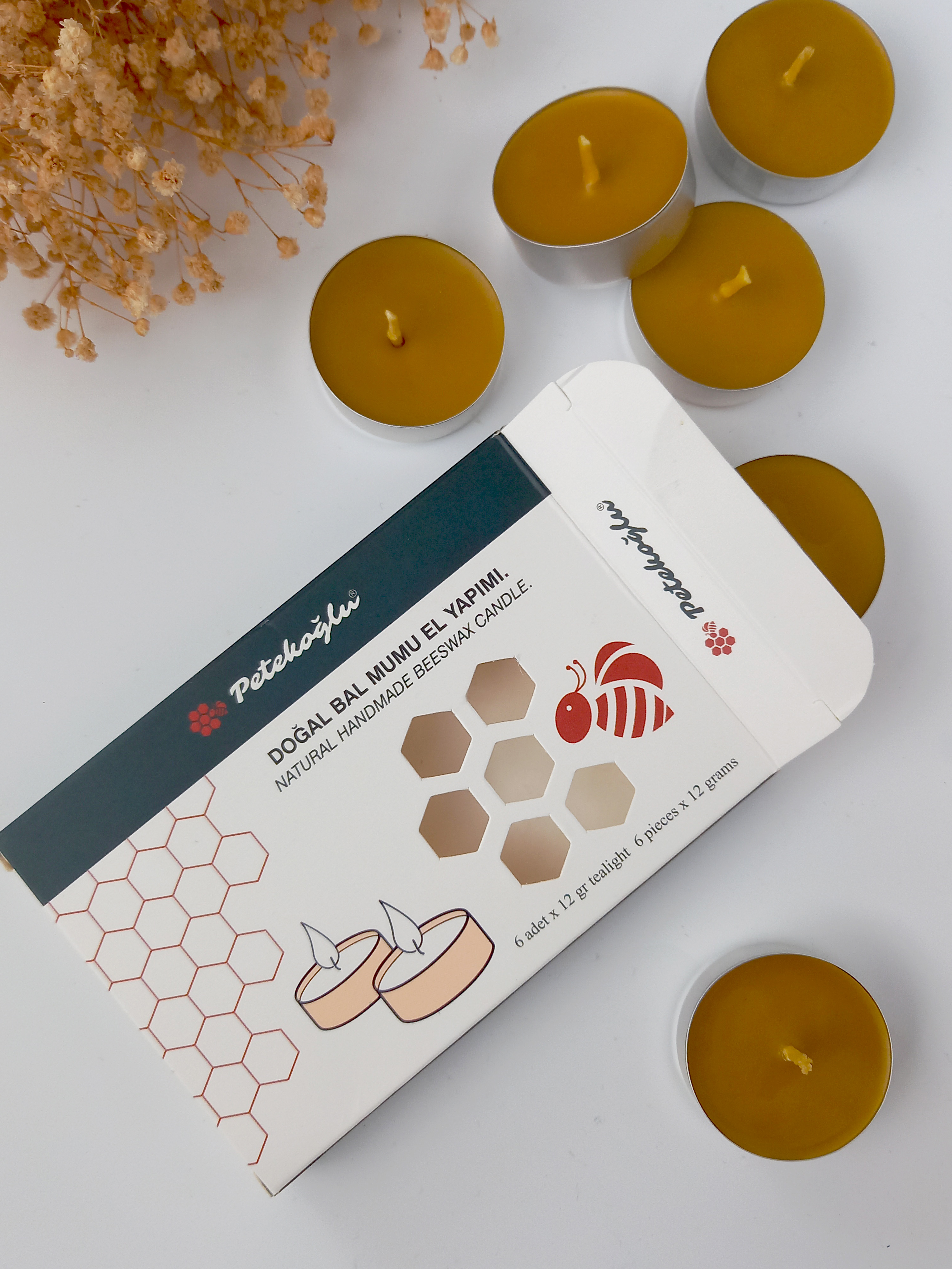 (6 Adet ) Tealight Mum Doğal Petek Balmumu mum Standart Boy
