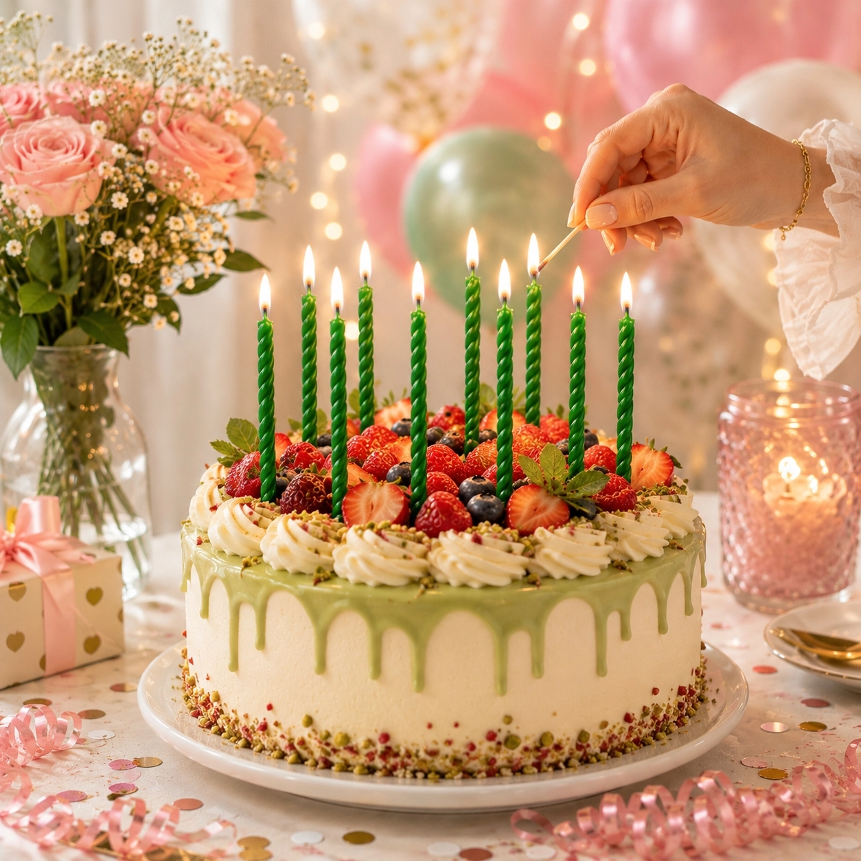 (12 Adet Yeşil) Balmumu Mum Küçük Boy Doğum Günü ve Pasta Mumu El Yapımı 6,5 cm Beeswax Candle