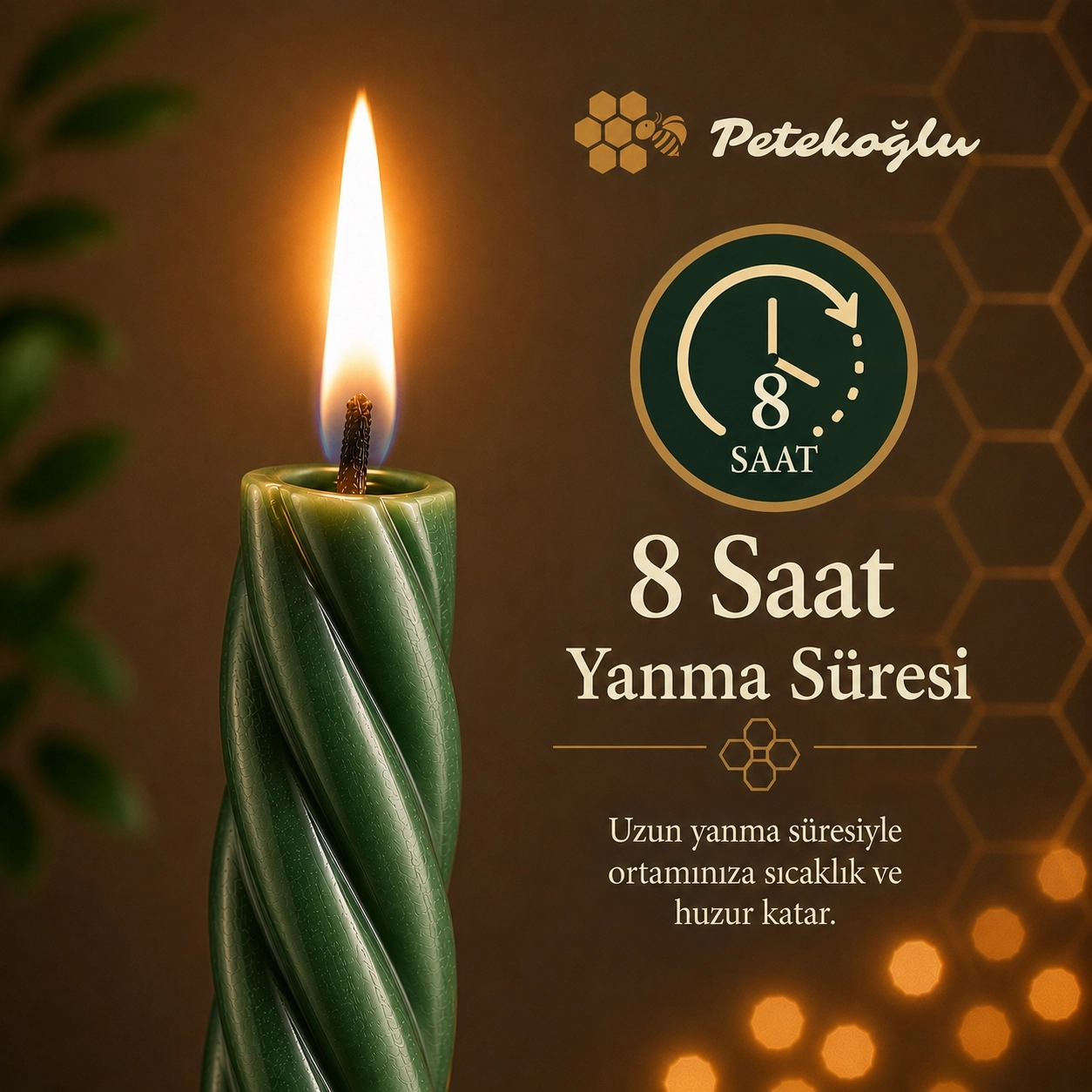 Balmumu Mum (2 Adet Yeşil 27.5Cm)Kalın Burgulu Şamdan Mumu Dekoratif ve Yeni Yıl