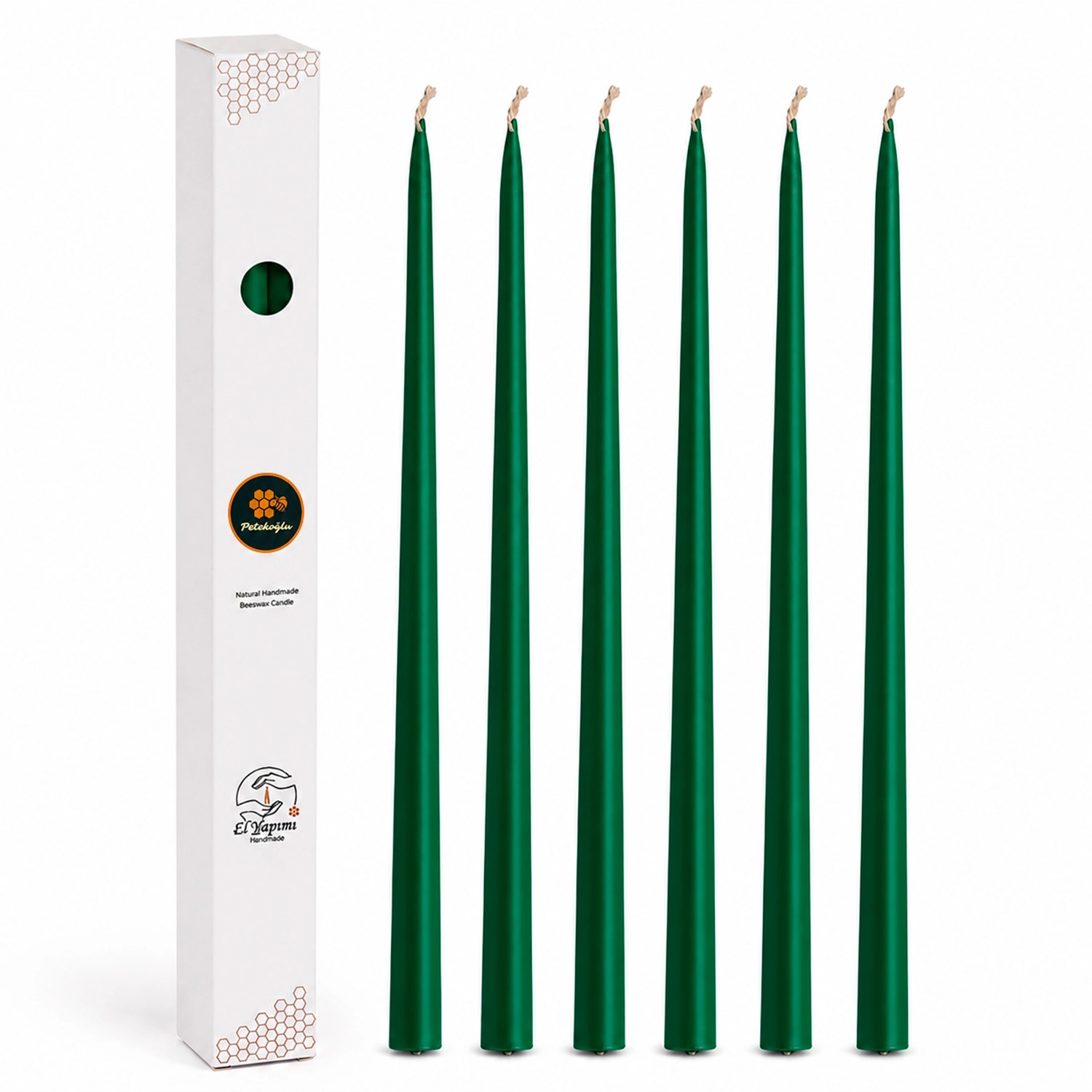 (6 Adet X 34Cm) Konik Balmumu Şamdan Mumu Yeşil Doğal Petek Balmumu Mum Dekoratif Beeswax Candle
