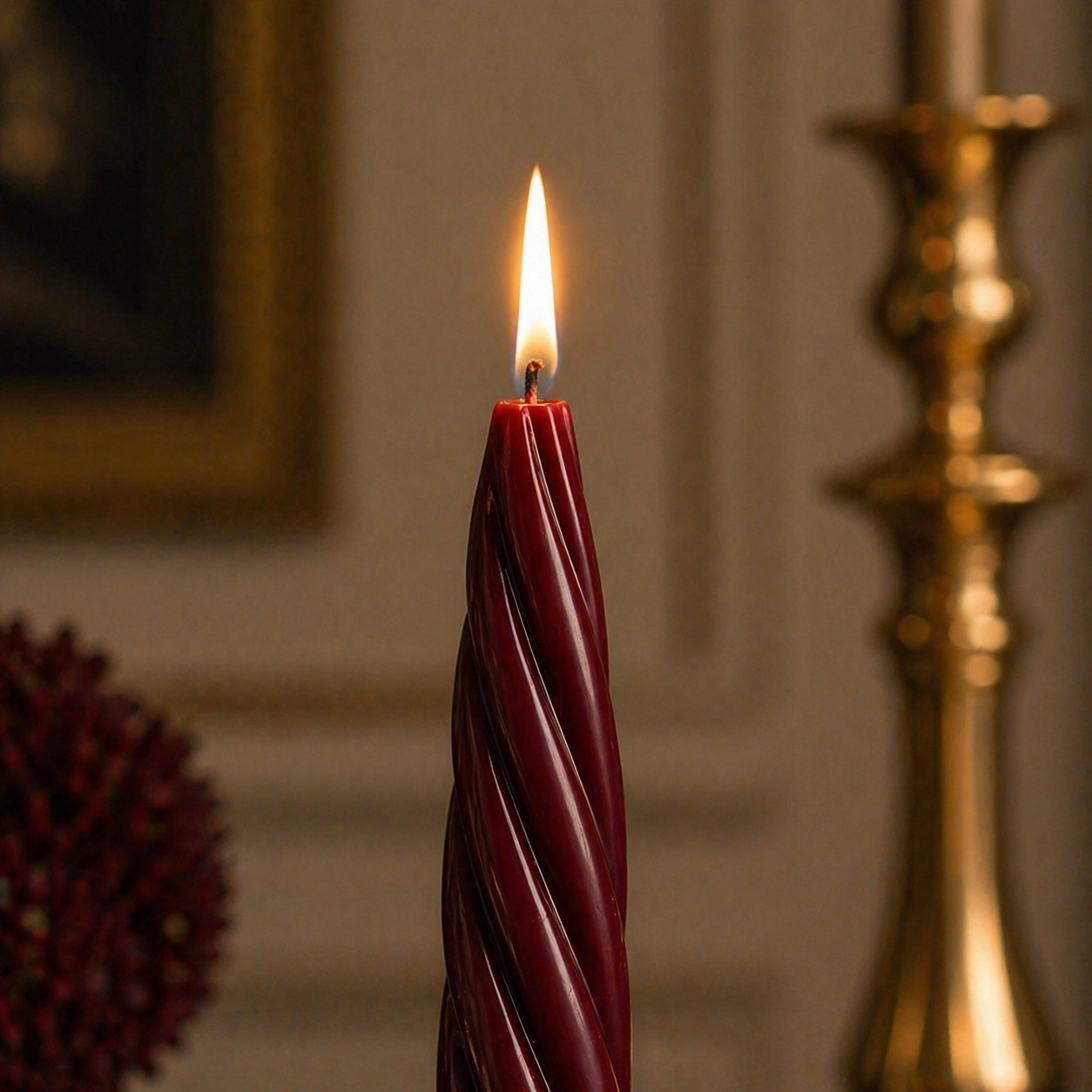 Balmumu Mum (2 Adet Bordo 27.5 Cm) Kalın Burgulu Şamdan Mumu Dekoratif ve Romantik Masa Dekorasyonu
