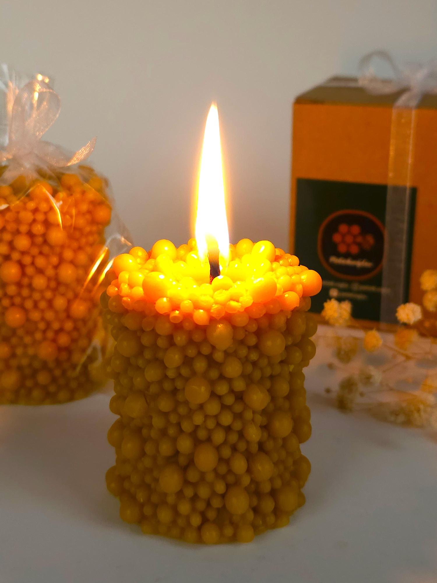 Balmumu Mum Boncuklu Sütun Hazır Hediyelik Tekil Paket Doğal Petek