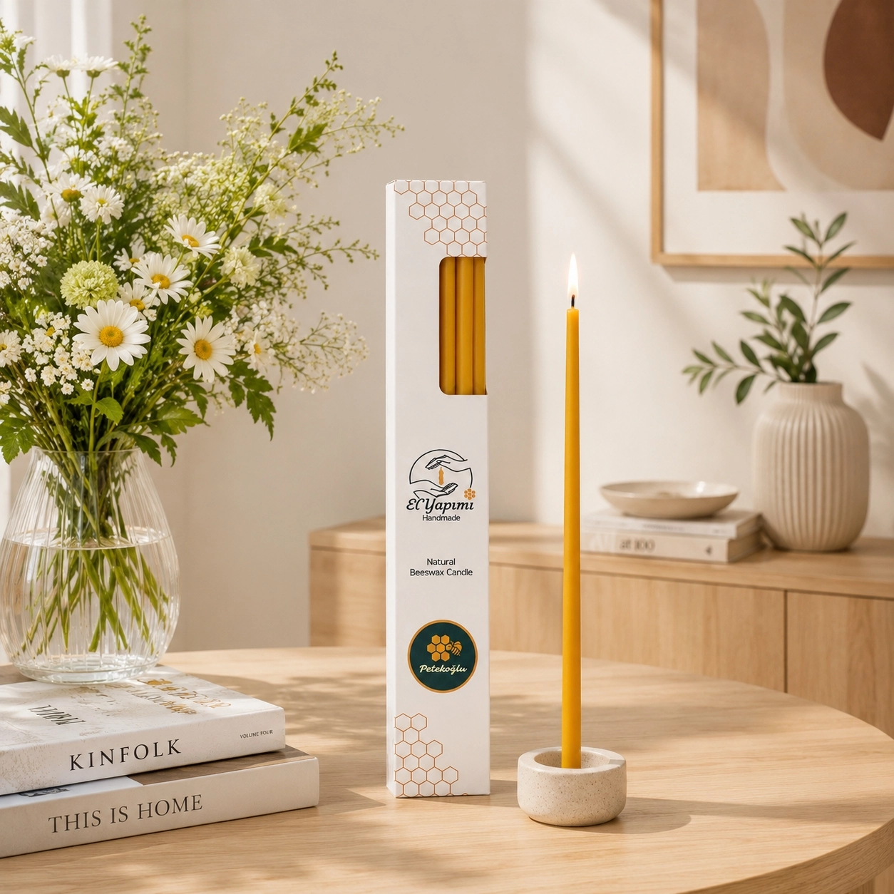 Balmumu Mum (Beeswax Candle) 15’li Doğal Sarı El Yapımı Parafinsiz Dilek ve Pasta Mumu Seti