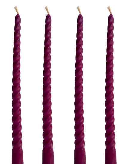 (4 Adet 27.5Cm Bordo) Konik Burgulu Balmumu Şamdan Mumu Doğal Petek Balmumu Mum Dekoratif