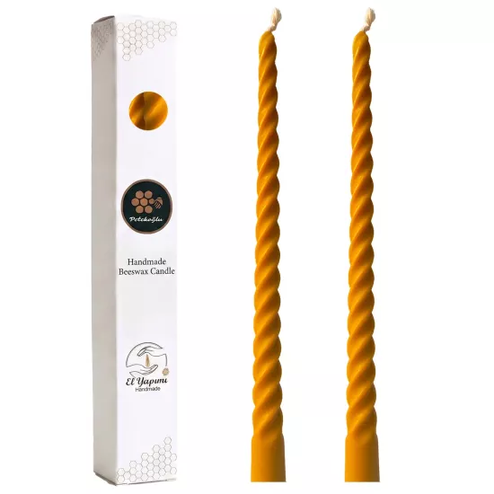 (2 Adet 27.5Cm) Konik Burgulu Balmumu Şamdan Mumu Doğal Petek Balmumu Mum Dekoratif Beeswax Candle