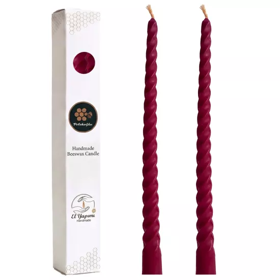 Bordo Şamdan Mumu Balmumu 2 Adet 27.5 cm