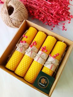 (4 Adet) Bal Mumu 14Cm X 3Cm  Doğal Petek  Dekoratif   Balmumu mum Hediyelik Beeswax Candle