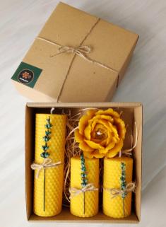Petekoğlu Doğal Petek Balmumu Mum Lavanta Süslü Sarma Ve Dökme Açmış Gül Seti Bal Mumu Beeswax Candl