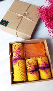 Petekoğlu Doğal Petek Balmumu Mum Ve Ballı Sabun Seti Kraft Kutuda Bal Mumu Sarma Mum Beeswax Candle