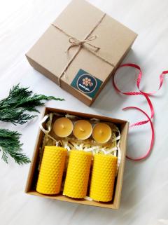 Petekoğlu Bal Mumu  Doğal Petek  3 Lü Tealight Mum Ve Boy 7 Çap 4.5  Balmumu Mum Seti Beeswax Candle