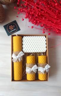 Bal Mumu Mum Doğal Petek  Ballı Sabun Hediye Seti Balmumu Mum Jüt Ve Kurdele