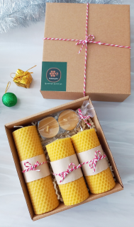 Doğal Petek Balmumu Mum Hediye Paketi Bal Mumu Mum Beeswax Candle Sarma ve Tealight Seti