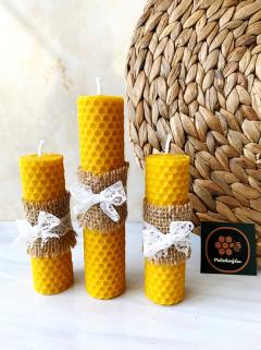 3 ADET DEKORATİF BALMUMU MUM 3x10 İKİ ADET +3X15 BİR ADET Doğal Petek Bal Mumu Mum