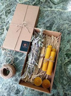 Sertifikalı Palo Santo Adaçayı Tütsü Tealight MUm Doğal Petek Balmumu Mum Seti