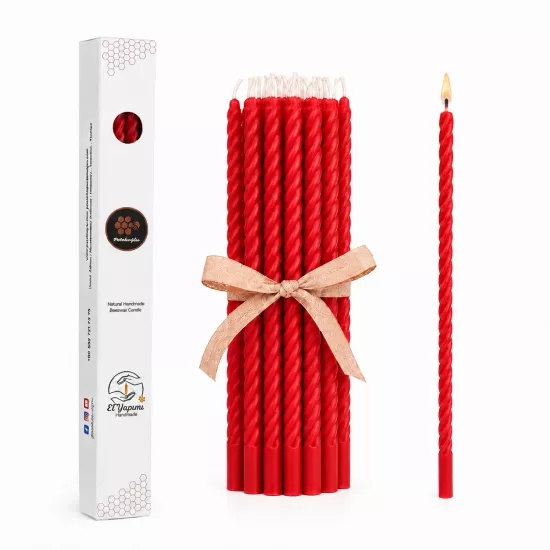 Kırmızı Balmumu Mum Burgulu Dilek Mumu 24 cm 1