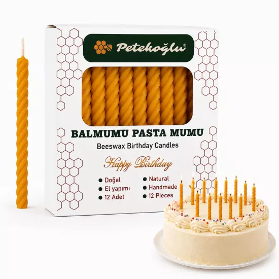 %100 Doğal Sarı Balmumu Doğum Günü Mumu 12’li