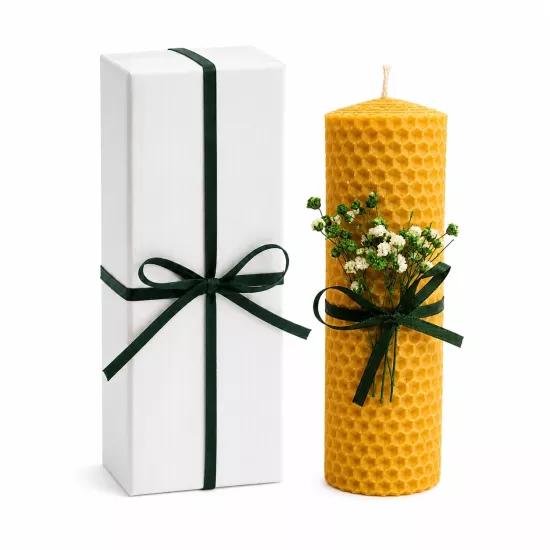 Hediyelik Balmumu Mum Çiçek Süslemeli 14 cm