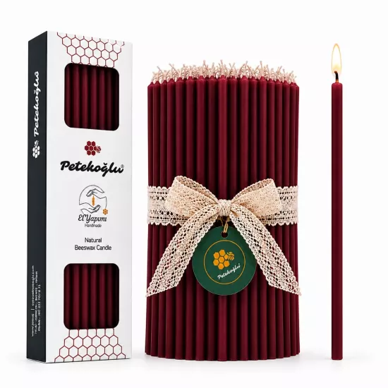 Bordo Balmumu Mum 40’lı – 20 cm İnce Dilek Mumu