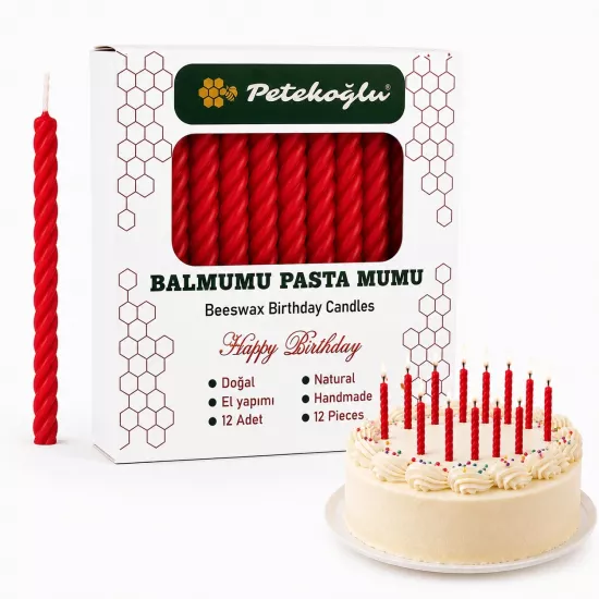 Kırmızı Balmumu Mum | Doğum Günü Pasta Mumu