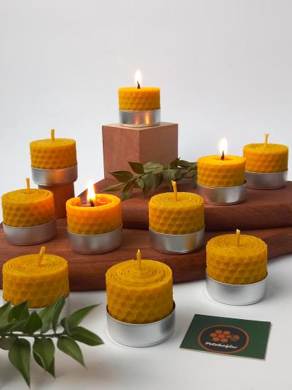 (12 Adet)  Sarma Tealight Mum 3,5CM X3Cm Doğal Petek Balmumu Mum